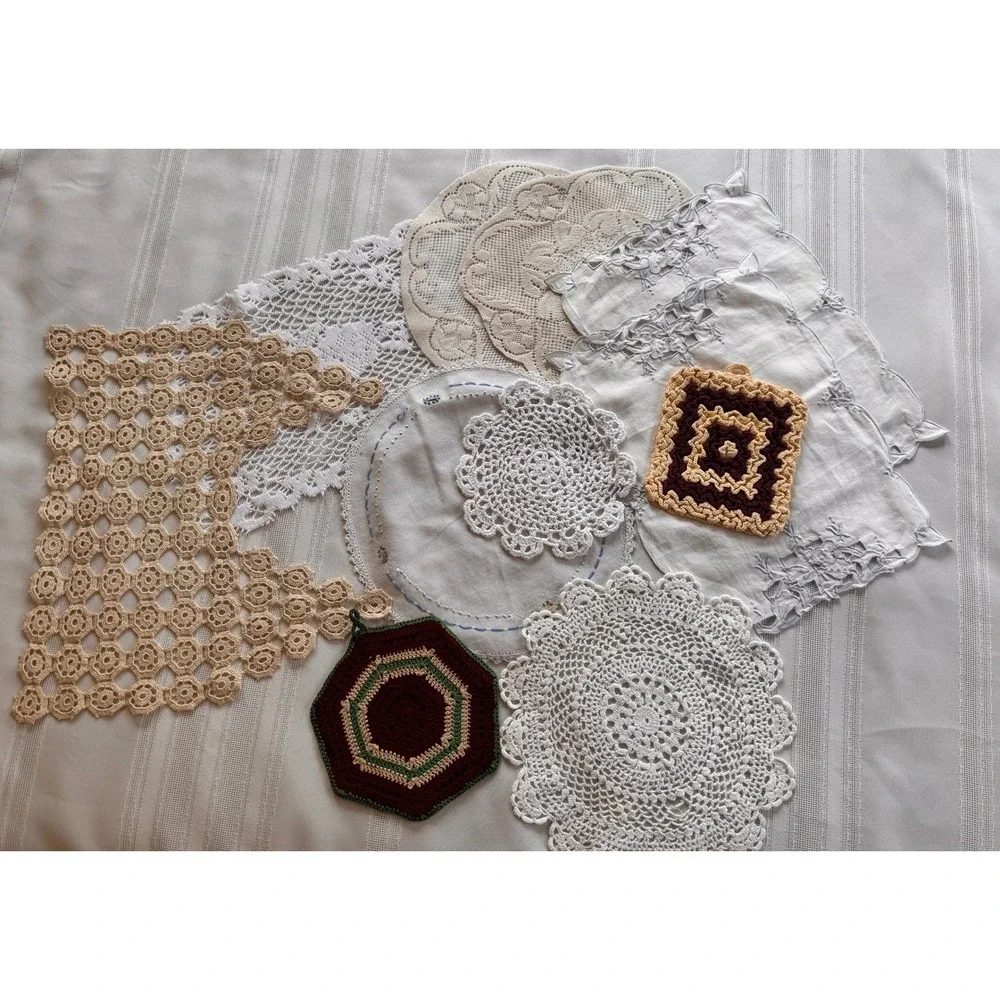 Vintage Crochet Doilies & Embroidered Mixed Lot Table Decor 10 Pieces 1 FREE